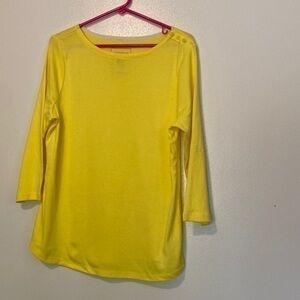 Charter Club 100% Pima  cotton yellow boat button neck 3/4 sleeve shirt nwt lg